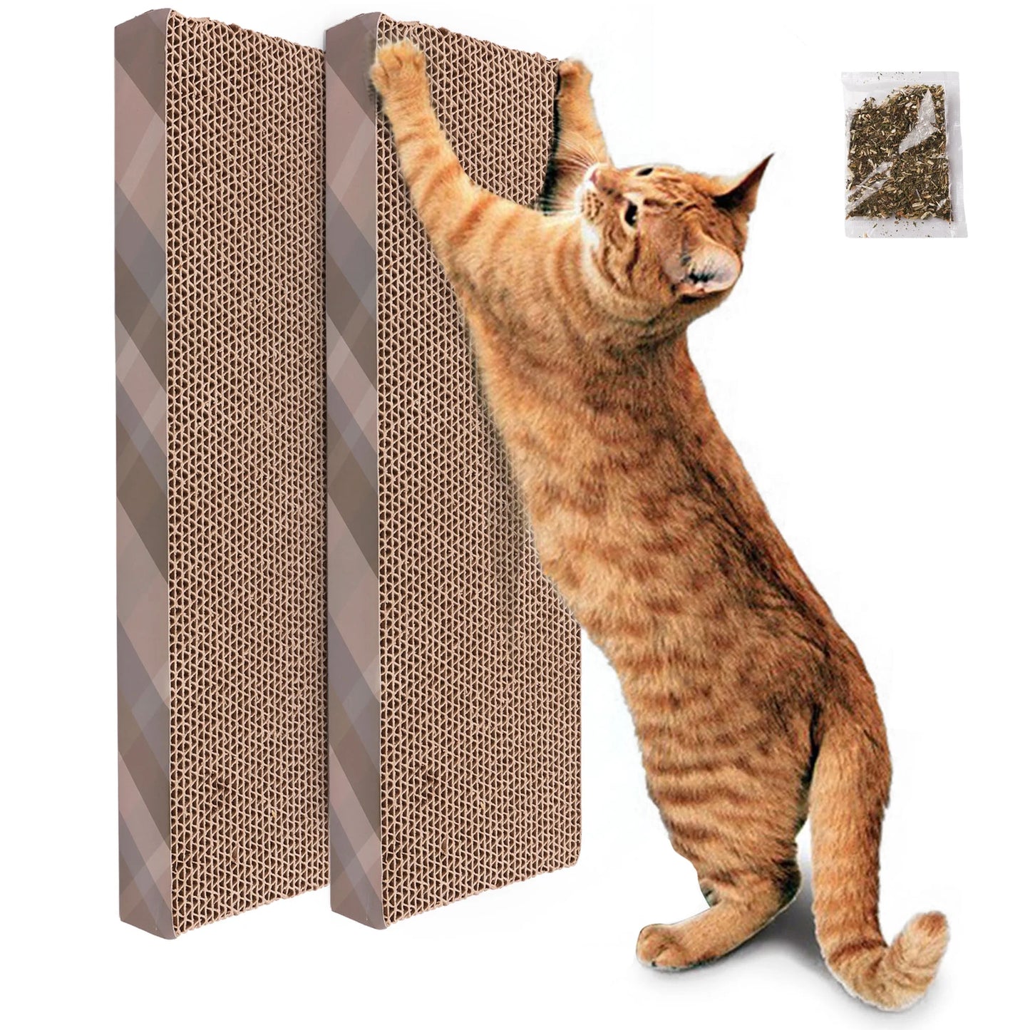 2 Small Cat Scratcher Cardboard with Catnip, 15.8X4.8 In