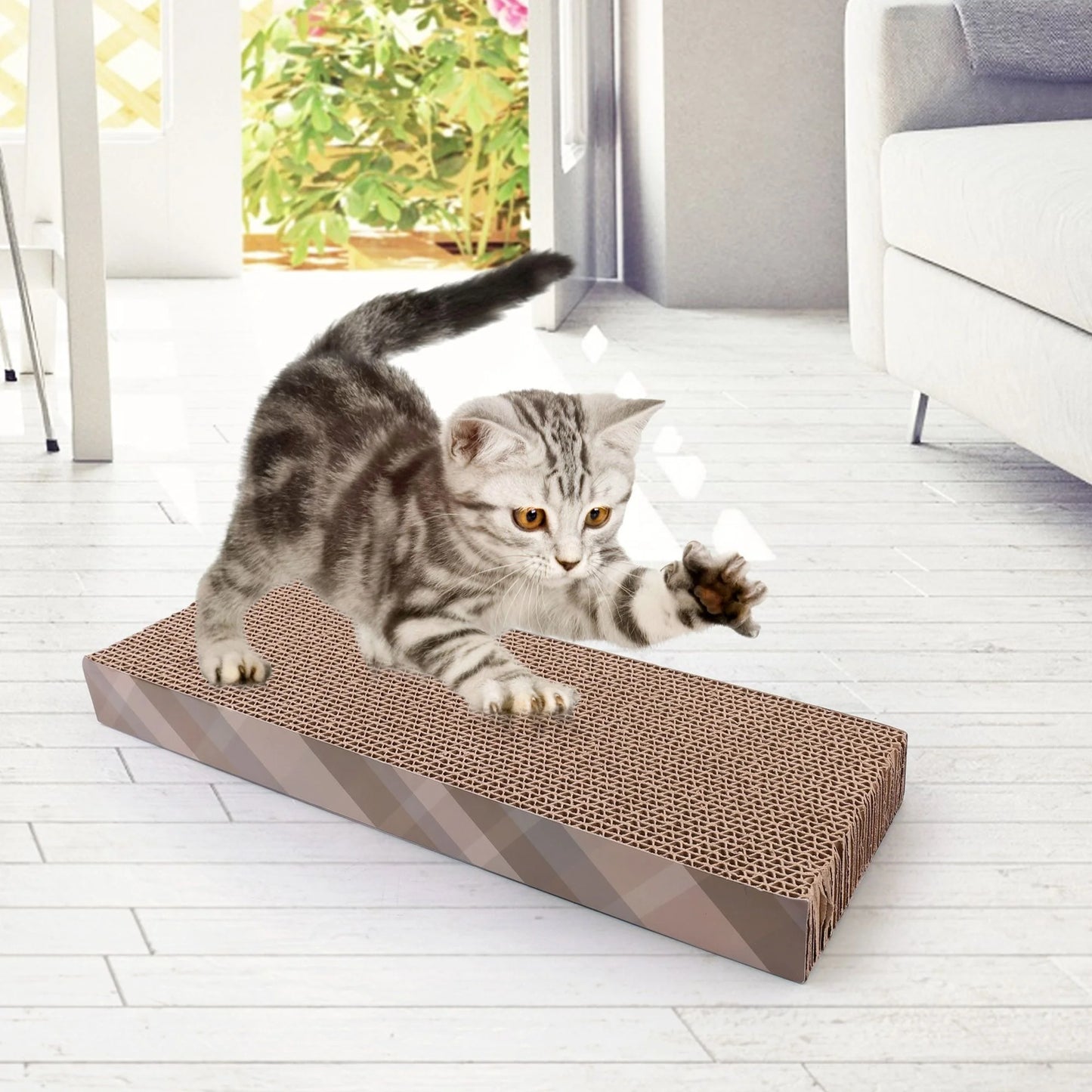 2 Small Cat Scratcher Cardboard with Catnip, 15.8X4.8 In